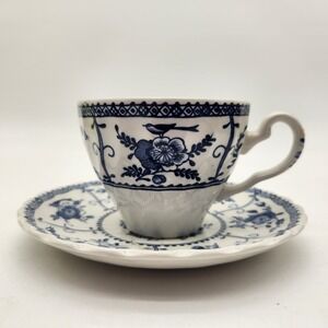 Johnson Brothers Indies Blue Ironstone Cup and Saucer Set Made in England Floral